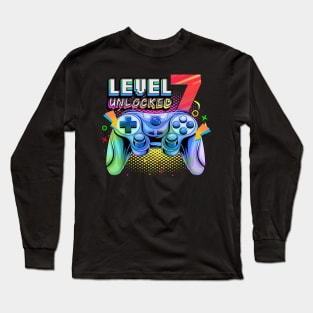 Level 7 Unlocked Video Game 7th Birthday Gamer Boys Long Sleeve T-Shirt